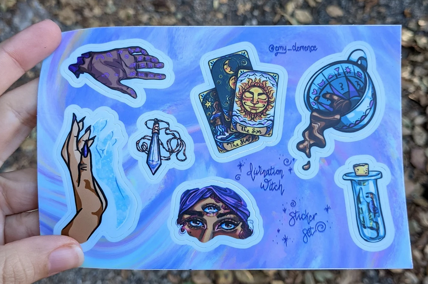 Divination Witch Weatherproof Sticker Sheet - 7 Stickers!